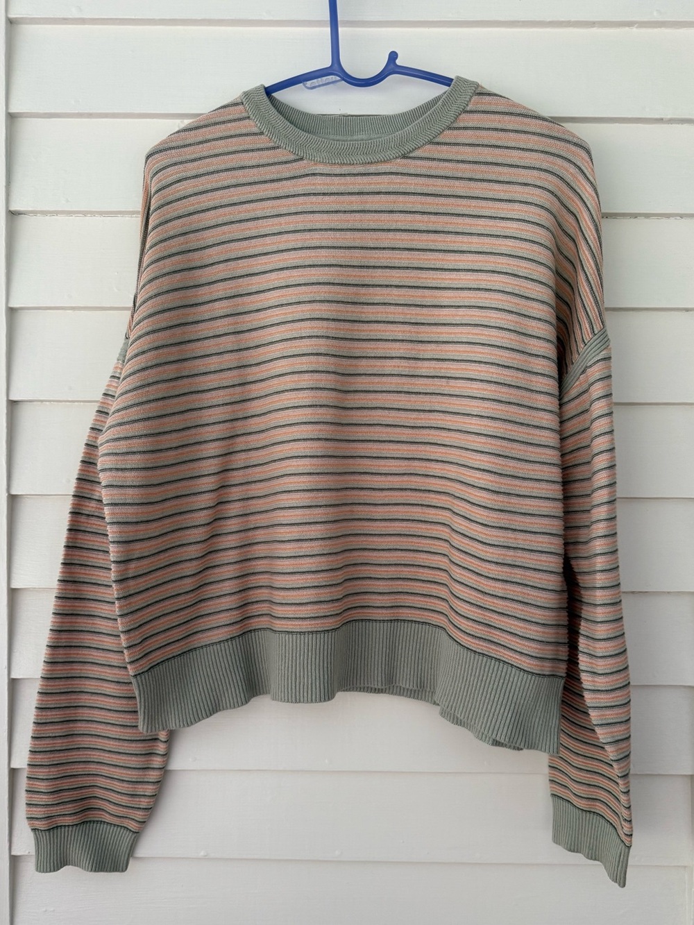 Spiritual Gangster Striped Crewneck Sweater in Sage Green and Peach